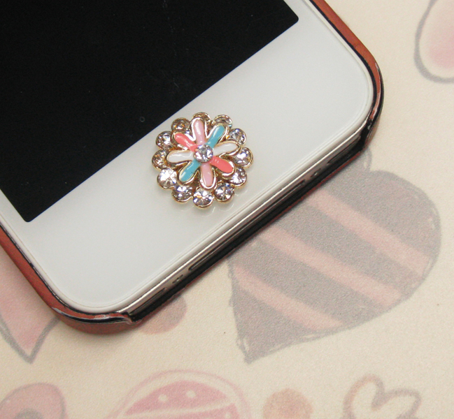 Flower Bling IPhone Home Button Sticker Cell Phone Charm For IPhone