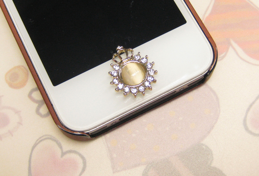 Crown Bling IPhone Home Button Sticker Cell Phone Charm For IPhone IPad